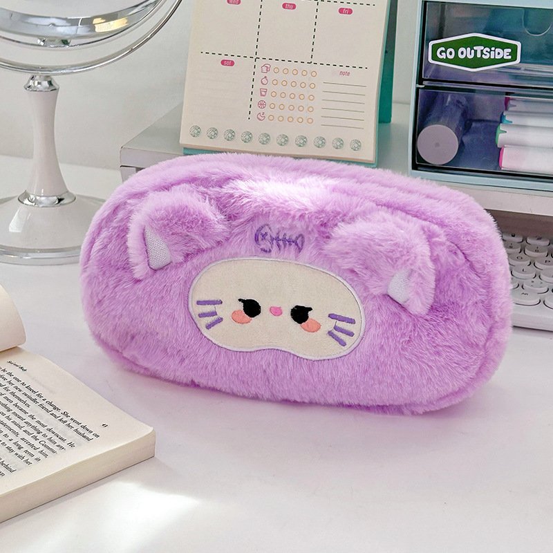 Original cartoon plush pencil bag cute student large capacity stationery bag ins stationery box portable pencil storage bag