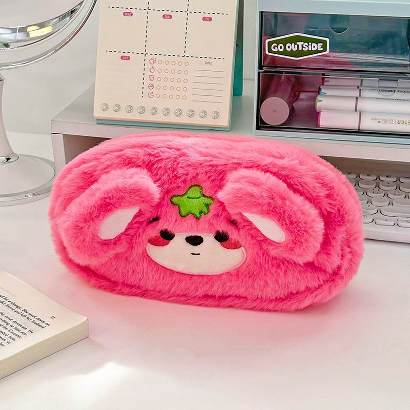 Original cartoon plush pencil bag cute student large capacity stationery bag ins stationery box portable pencil storage bag