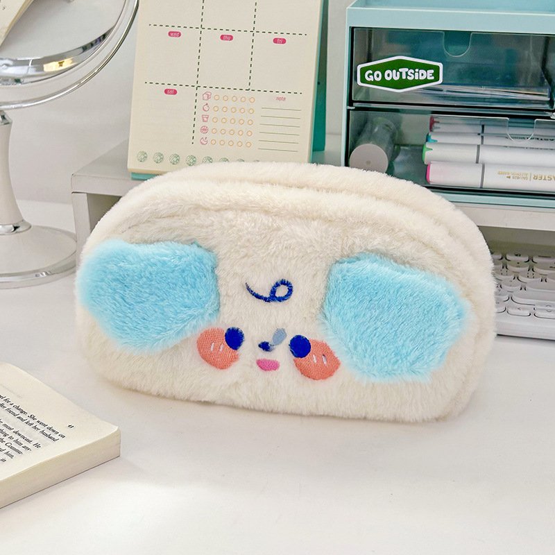 Original cartoon plush pencil bag cute student large capacity stationery bag ins stationery box portable pencil storage bag