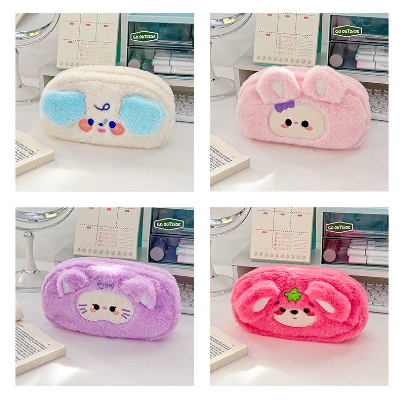 Original cartoon plush pencil bag cute student large capacity stationery bag ins stationery box portable pencil storage bag