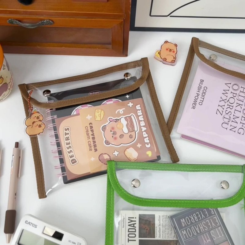 Simple large-capacity pencil bag, creative transparent stationery bag, multi-functional waterproof cosmetic storage bag 
Carry snap bag