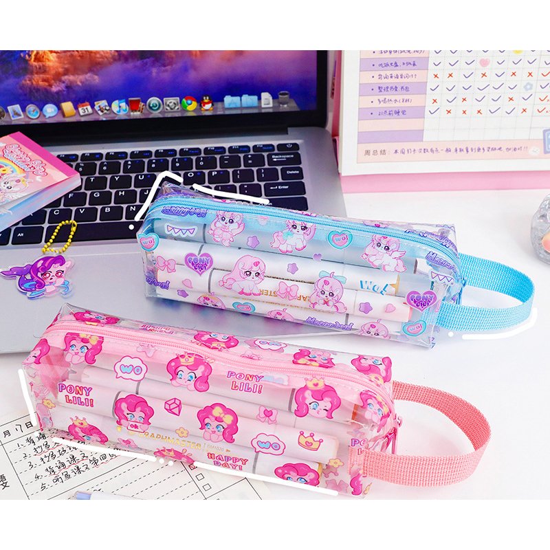 Little Pony Pencil Bag Cute Transparent Large Capacity Stationery Bag Student High-Looking Pencil Case Document Storage Bag