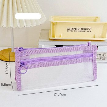Simple mesh pencil bag student large-capacity transparent pencil case Japanese examination pencil bag stationery bag multi-layer pencil box