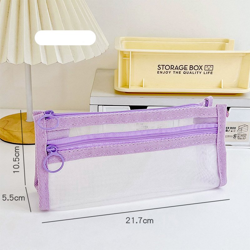 Simple mesh pencil bag student large-capacity transparent pencil case Japanese examination pencil bag stationery bag multi-layer pencil box