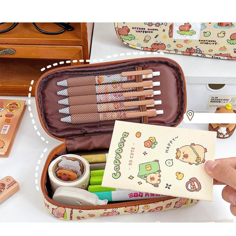 Pencil bag cute large capacity stationery bag student pencil bag cartoon capybara stationery box pencil case