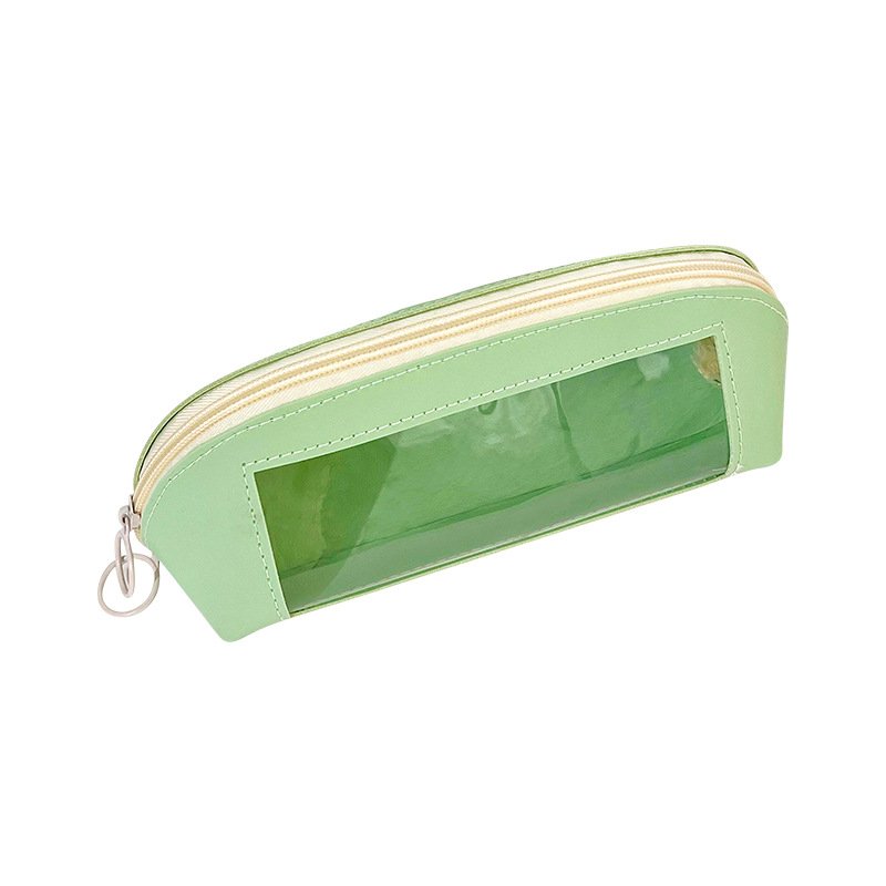 Simple green window pencil bag transparent triangle three-dimensional stationery bag student large capacity stationery box girl pencil box