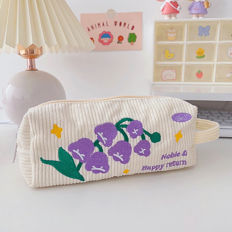 Original Cute Embroidered Pencil Bag Student Large Capacity Portable Stationery Bag Cartoon Stationery Storage Bag Pencil Stationery Box