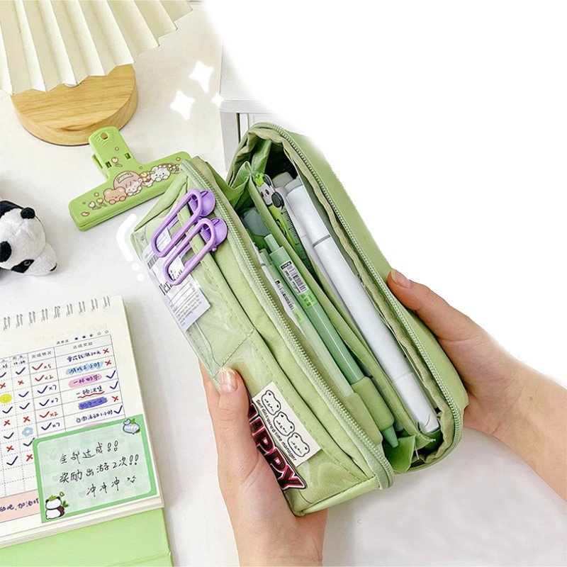 Simple large-capacity pencil case for junior high school students and high school students niche stationery box with high-looking panda color 9-layer storage bag