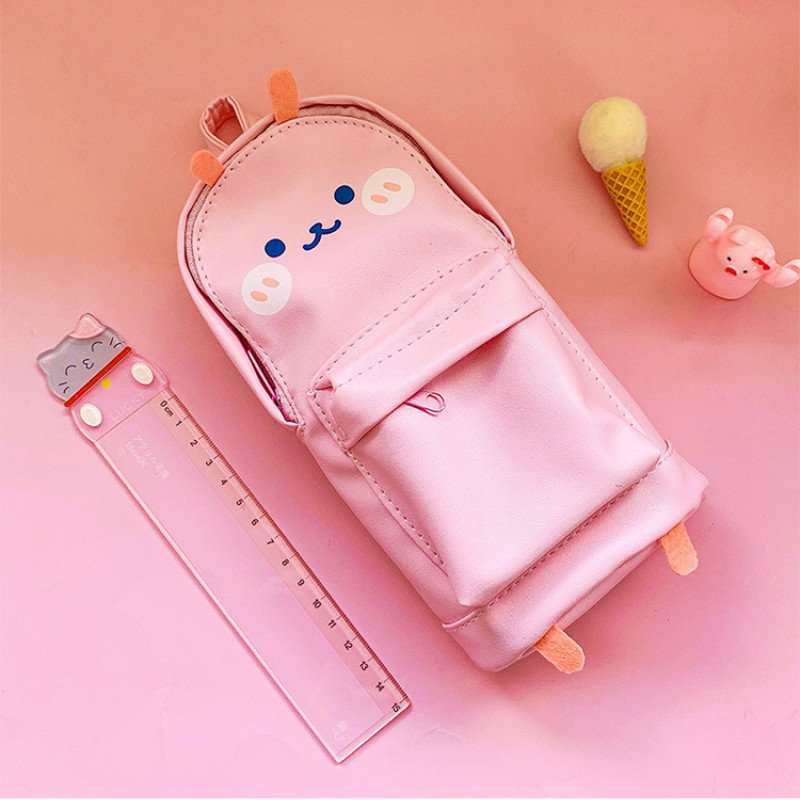 Cartoon Creative School Bag Pencil Bag Girly Heart Multi-Purpose Large Capacity PU Stationery Bag Cute Super Cute Pencil Box