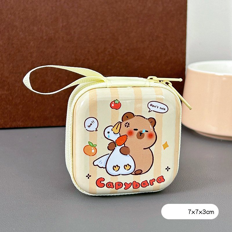 Tinplate Coin Purse Capibara Mini Coin Bag Portable Headphone Bag Cute Capybara Coin 
key bag