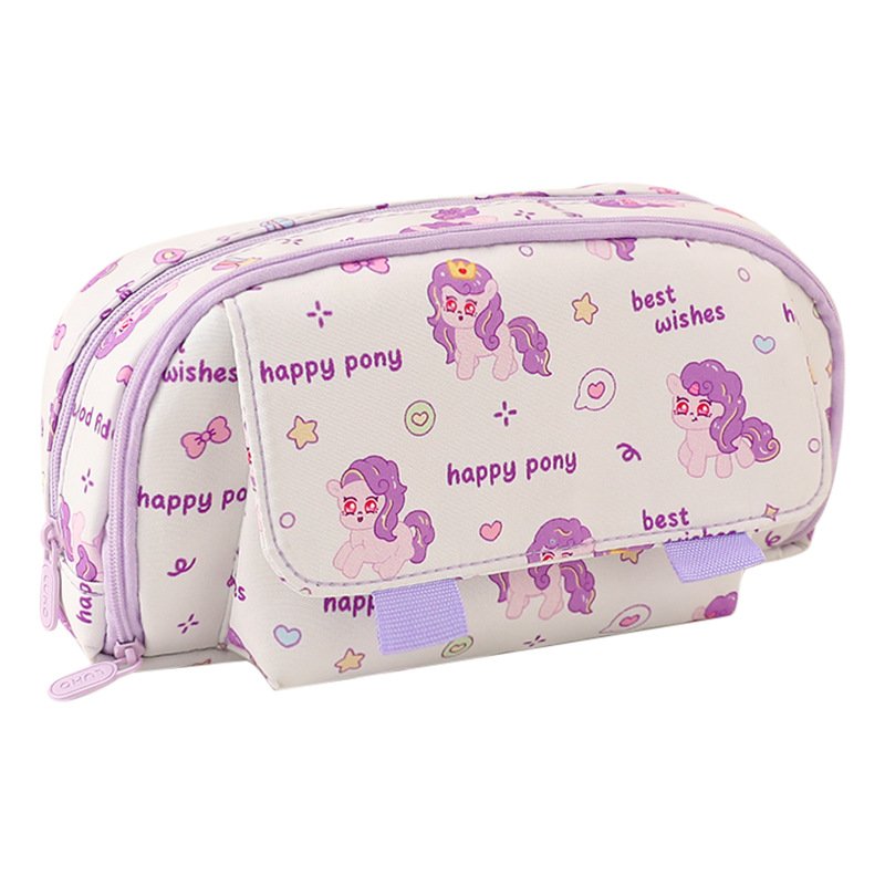 Large-capacity pencil bag, multi-layer storage stationery box, new pony stationery bag, student storage bag, coin purse wholesale