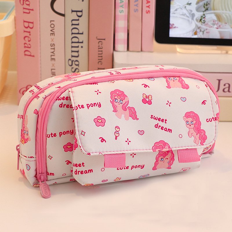 Large-capacity pencil bag, multi-layer storage stationery box, new pony stationery bag, student storage bag, coin purse wholesale