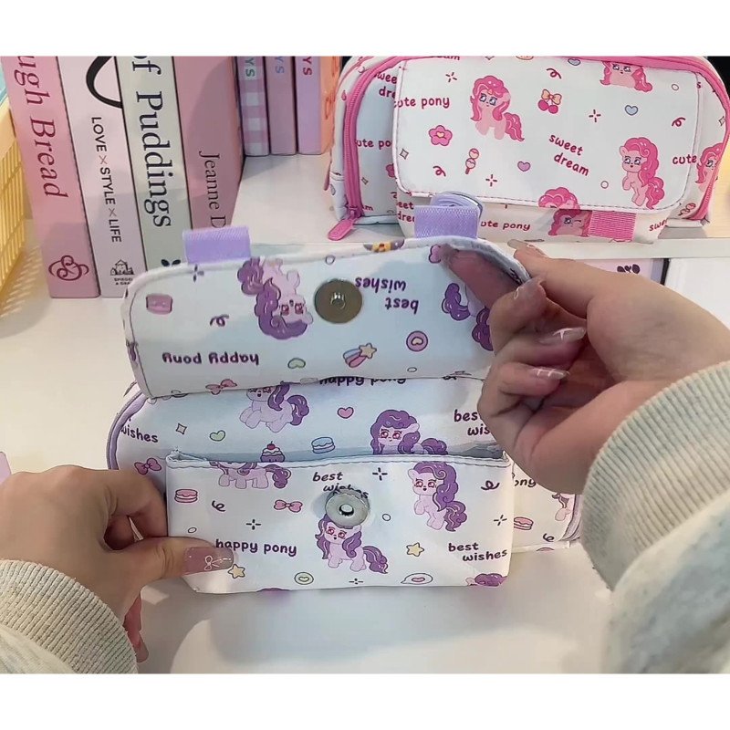 Large-capacity pencil bag, multi-layer storage stationery box, new pony stationery bag, student storage bag, coin purse wholesale
