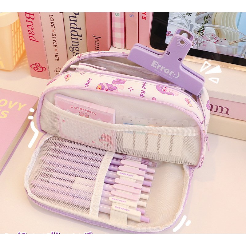 Large-capacity pencil bag, multi-layer storage stationery box, new pony stationery bag, student storage bag, coin purse wholesale
