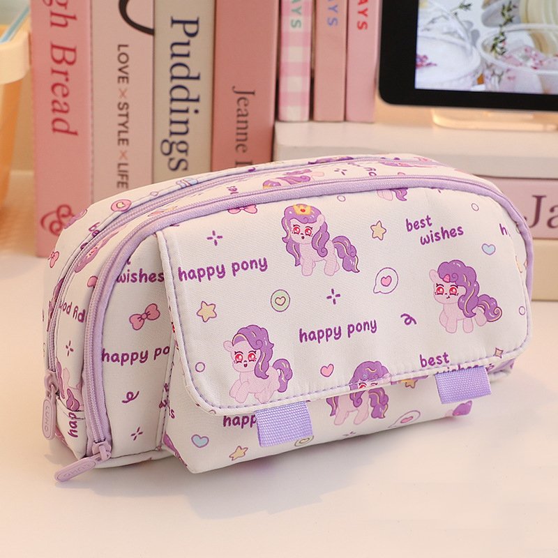 Large-capacity pencil bag, multi-layer storage stationery box, new pony stationery bag, student storage bag, coin purse wholesale
