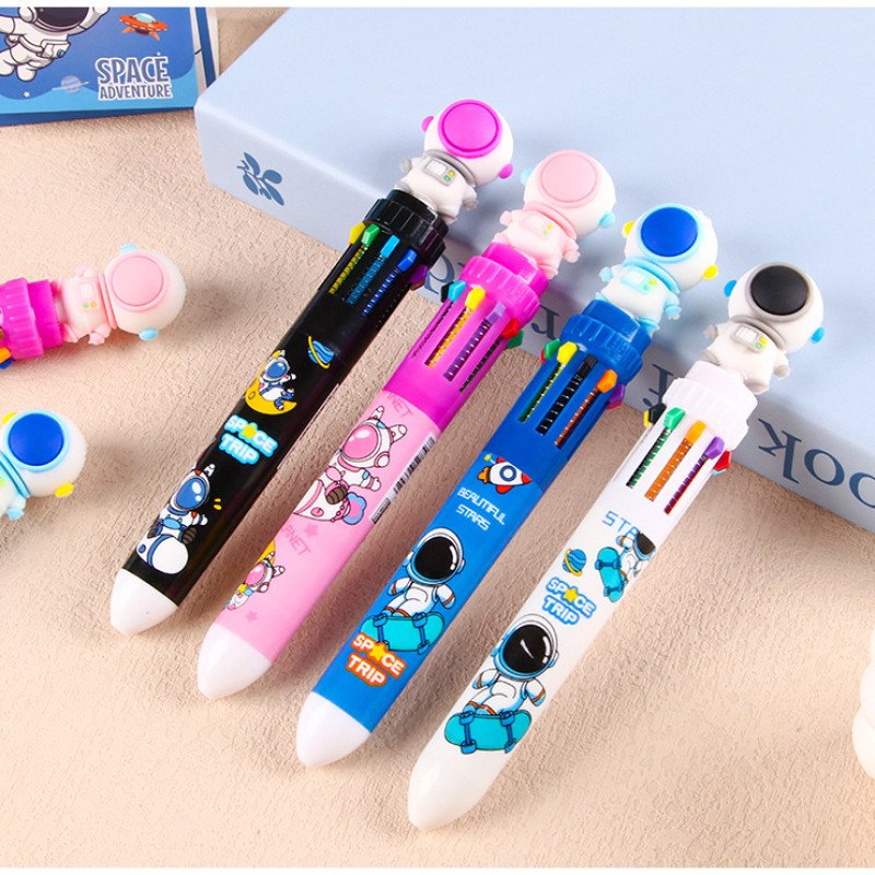 Ten-color astronaut ballpoint pen press handbook pen high-value cartoon large-capacity student color pen stationery wholesale