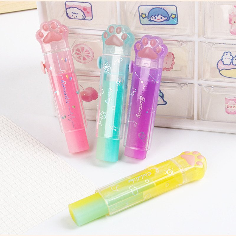 Cute cat paw push-pull jelly eraser for clean elementary school students retractable eraser without leaving traces