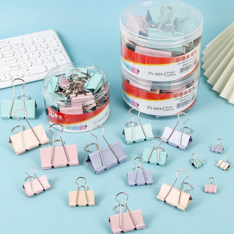 Morandi color long tail clip metal bill information clip stationery test paper iron clip dovetail clip office supplies