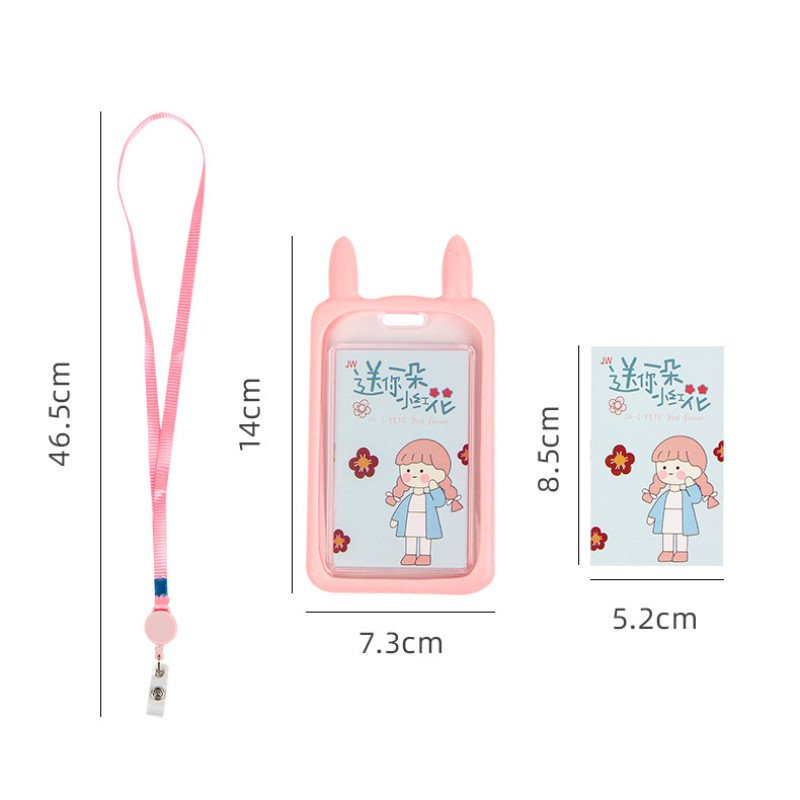 Cute silicone card holder for students, cartoon bus meal card protective cover, high-looking lanyard, transparent campus card wholesale