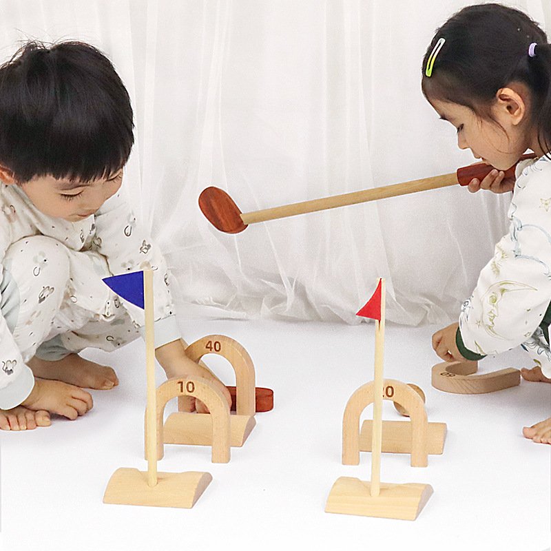 Children's wooden simulation golf set toy croquet sports indoor sports fitness parent-child interactive game