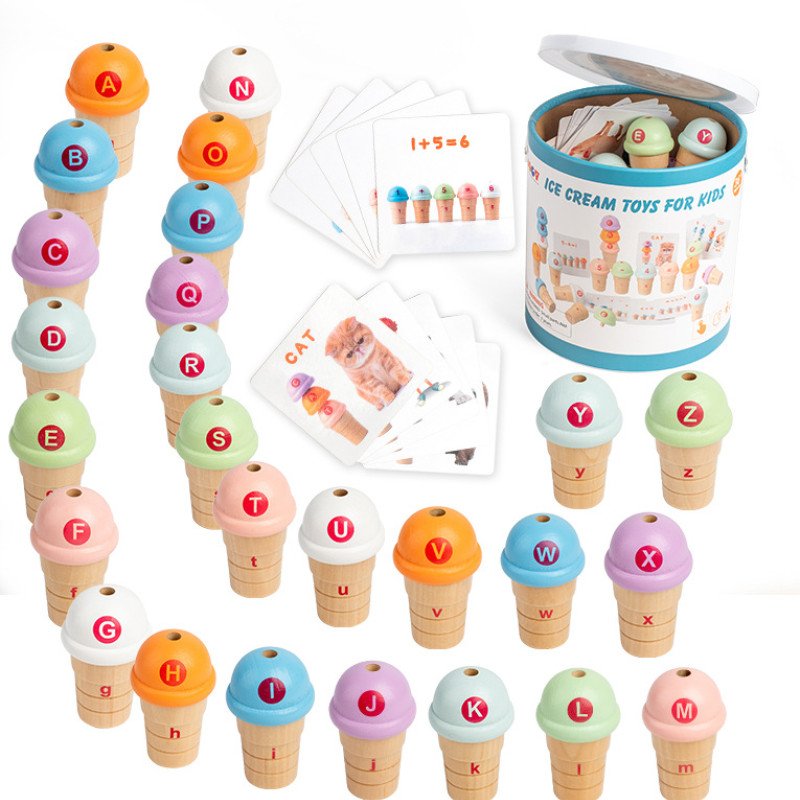 Children's play house simulation ice cream stacking high building blocks early education number and alphabetical operation color cognitive educational toys