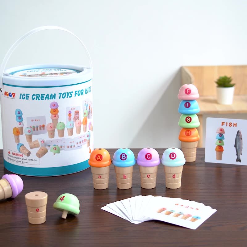 Children's play house simulation ice cream stacking high building blocks early education number and alphabetical operation color cognitive educational toys
