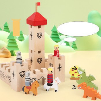 Children's early education pocket castle creative three-dimensional building blocks logical thinking building model wooden toys