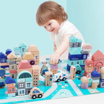Wooden children's baby 133 barreled city building block toys boys and girls early education shape recognition wooden toys