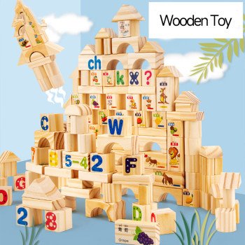 Early education for young children 110 capsules in a barrel with numbers, letters, fruits, pinyin, cognitive puzzle, log building wooden toys