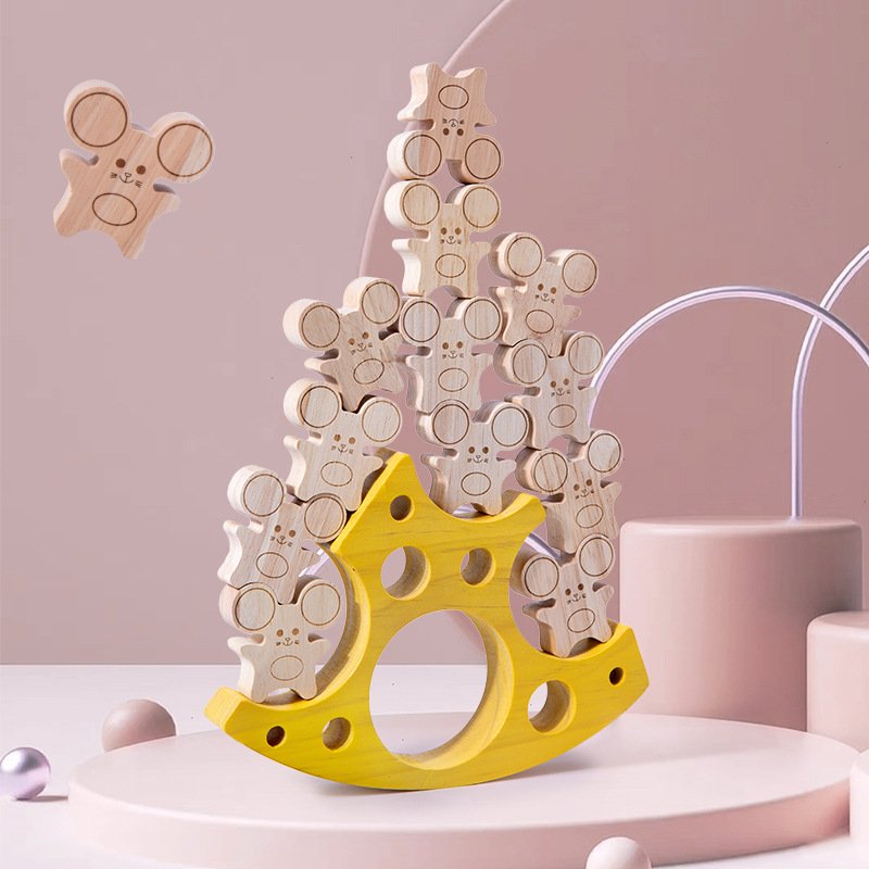 Children's early education mouse cheese stacking high battle balance hand-eye coordination fun stacking blocks educational toy