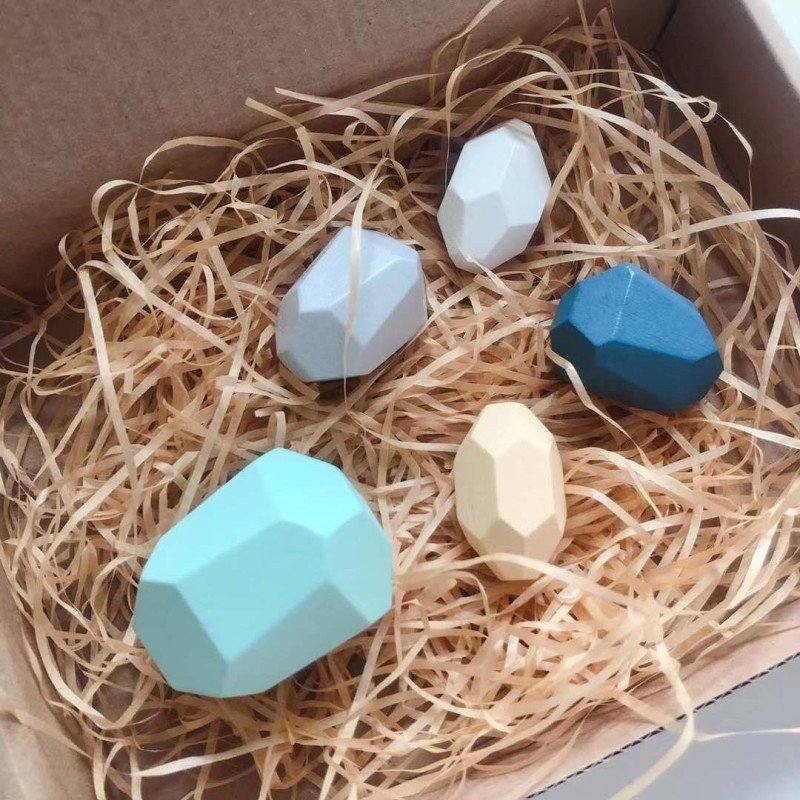 solid wood colored stone building blocks stacking high Le children art concentration game balance toys wholesale