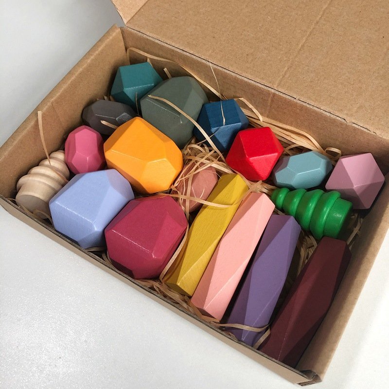 solid wood colored stone building blocks stacking high Le children art concentration game balance toys wholesale