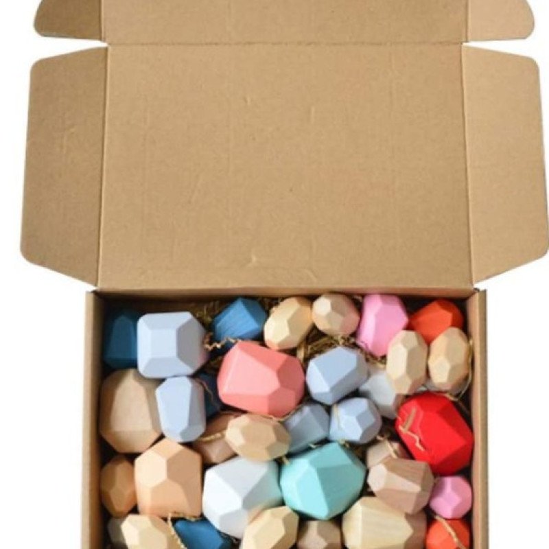 solid wood colored stone building blocks stacking high Le children art concentration game balance toys wholesale