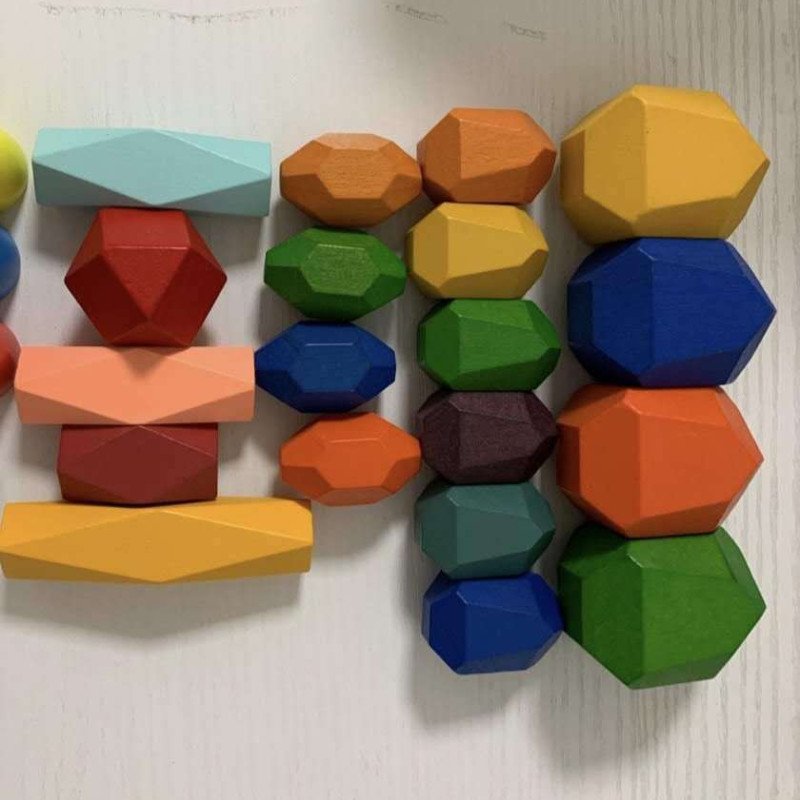solid wood colored stone building blocks stacking high Le children art concentration game balance toys wholesale