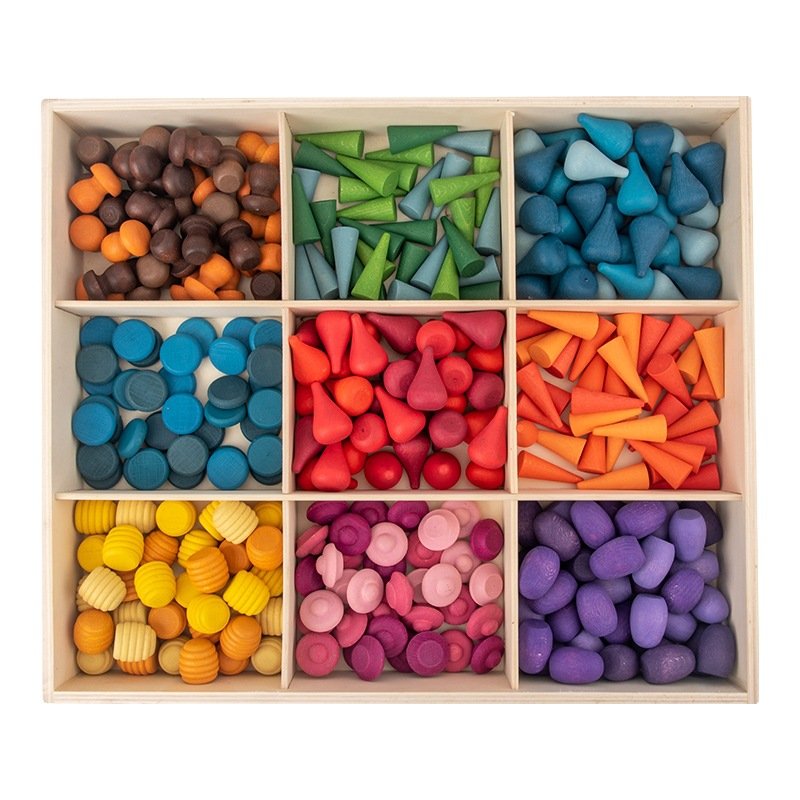 Rainbow building blocks rainbow color German foreign single solid wood motherland version educational toy Montessori building nine-square grid