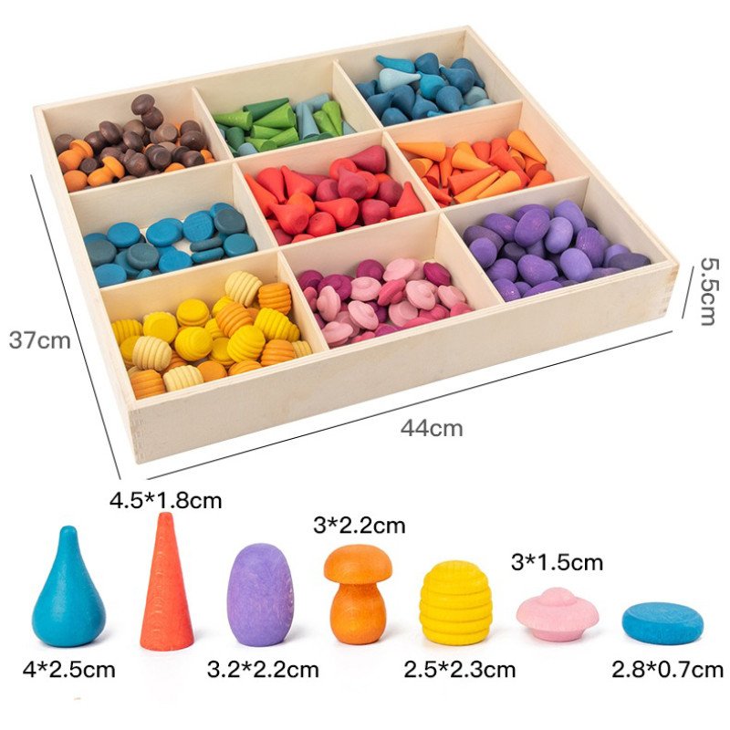 Rainbow building blocks rainbow color German foreign single solid wood motherland version educational toy Montessori building nine-square grid