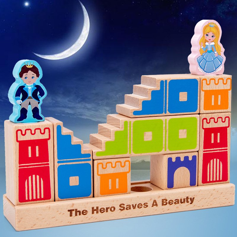Children's Educational Toys Intellectual Development Prince Rescue Princess Day and Night Variety Castle Building Blocks Family Board Games Wholesale