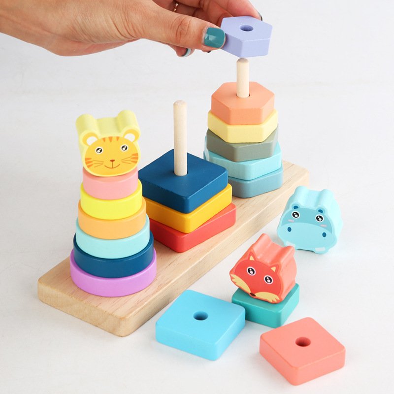 Montessori geometric shape set column matching building blocks for children 2-3 years old 1 early education puzzle assembly educational Jenga toys