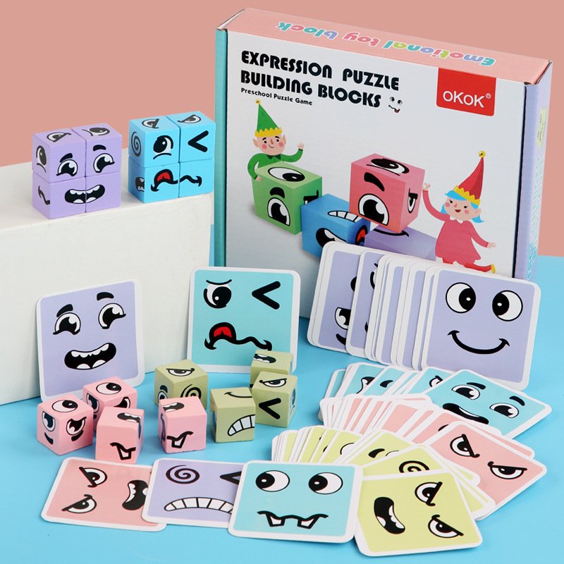 Face Changing Rubik's Cube Building Blocks You Cry and I Laugh Expression Matching Crazy Pairing Parent-Child Interactive Table Game for Kindergarten Children