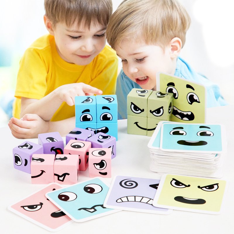 Face Changing Rubik's Cube Building Blocks You Cry and I Laugh Expression Matching Crazy Pairing Parent-Child Interactive Table Game for Kindergarten Children