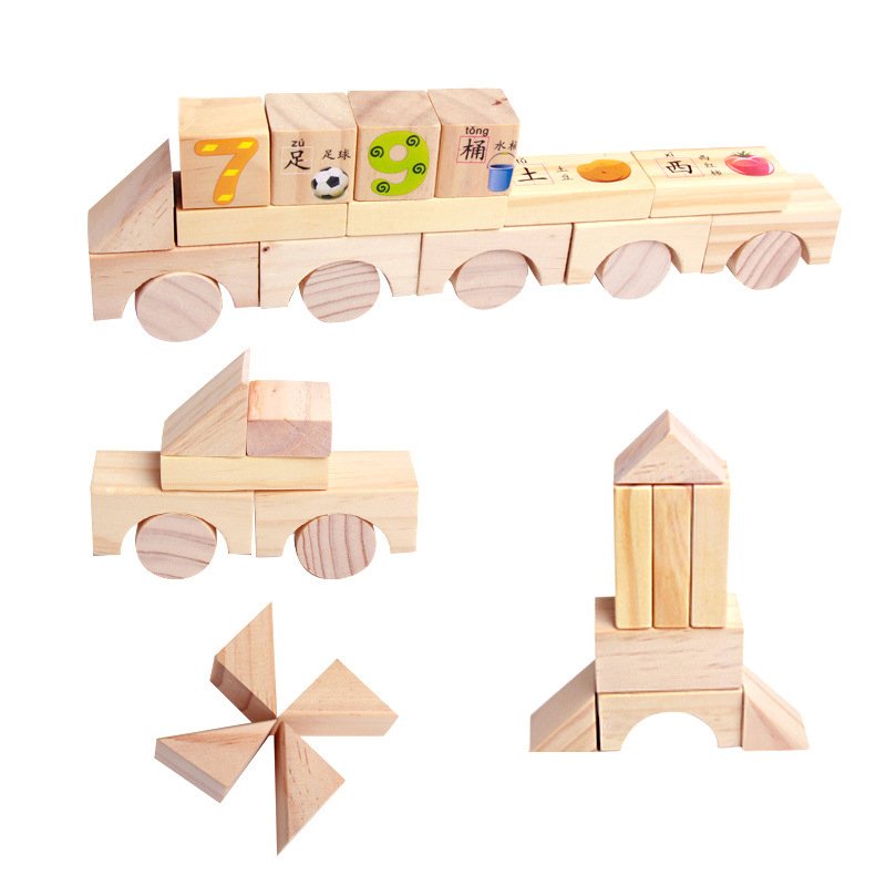 Wooden Factory Direct Sales Children's Educational Early Education Toys 103 Building Blocks Bucket Building Blocks