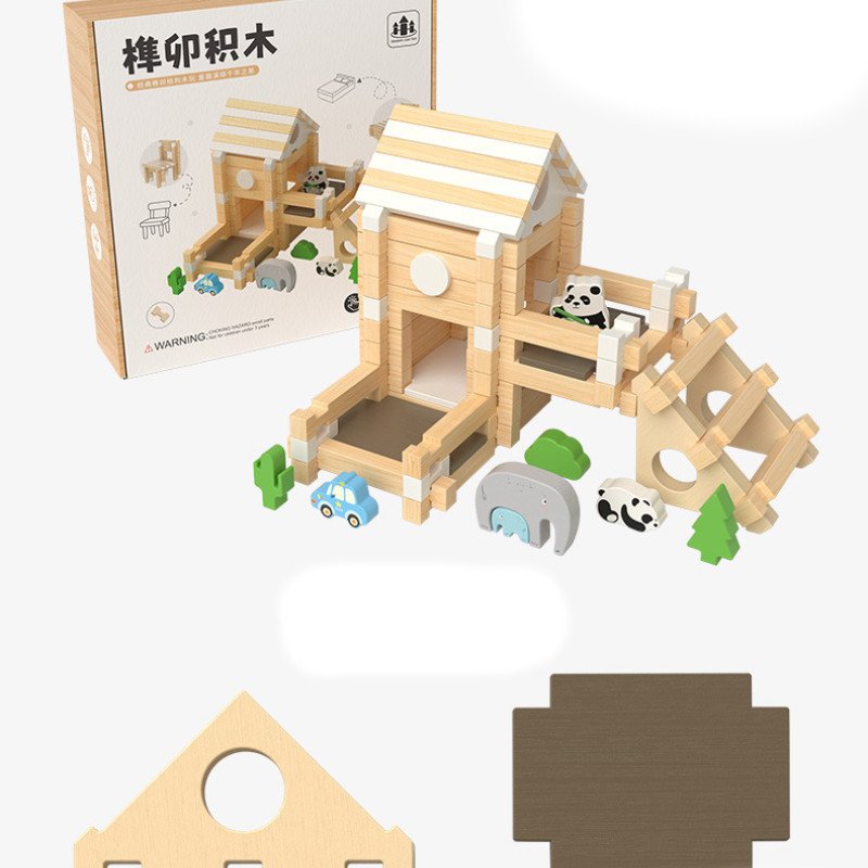 Mortise and tenon building blocks to build a little architect's house, assembling a cabin, children's educational toys, parent-child early education toys and gifts