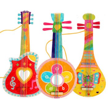 Factory direct sales white billet wooden guitar kindergarten children handmade diy painting graffiti wooden guitar instrument