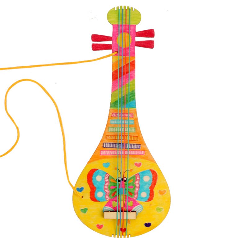 Factory direct sales white billet wooden guitar kindergarten children handmade diy painting graffiti wooden guitar instrument