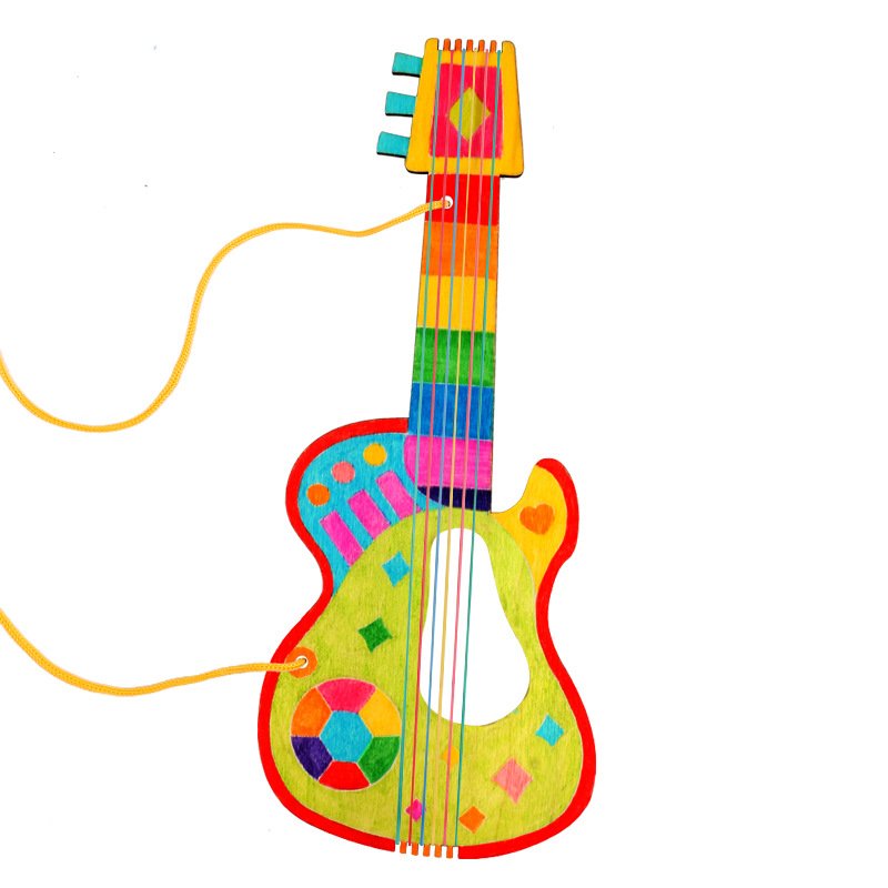 Factory direct sales white billet wooden guitar kindergarten children handmade diy painting graffiti wooden guitar instrument