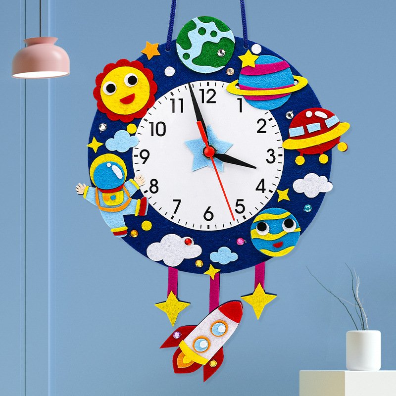 Non-woven cartoon clock children diy handmade clock toy materials kindergarten learning time teaching aids