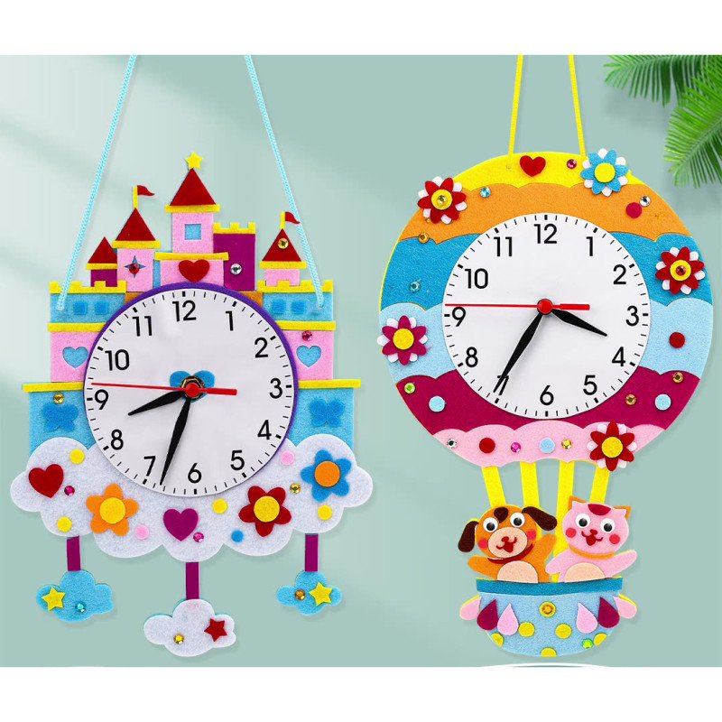 Non-woven cartoon clock children diy handmade clock toy materials kindergarten learning time teaching aids