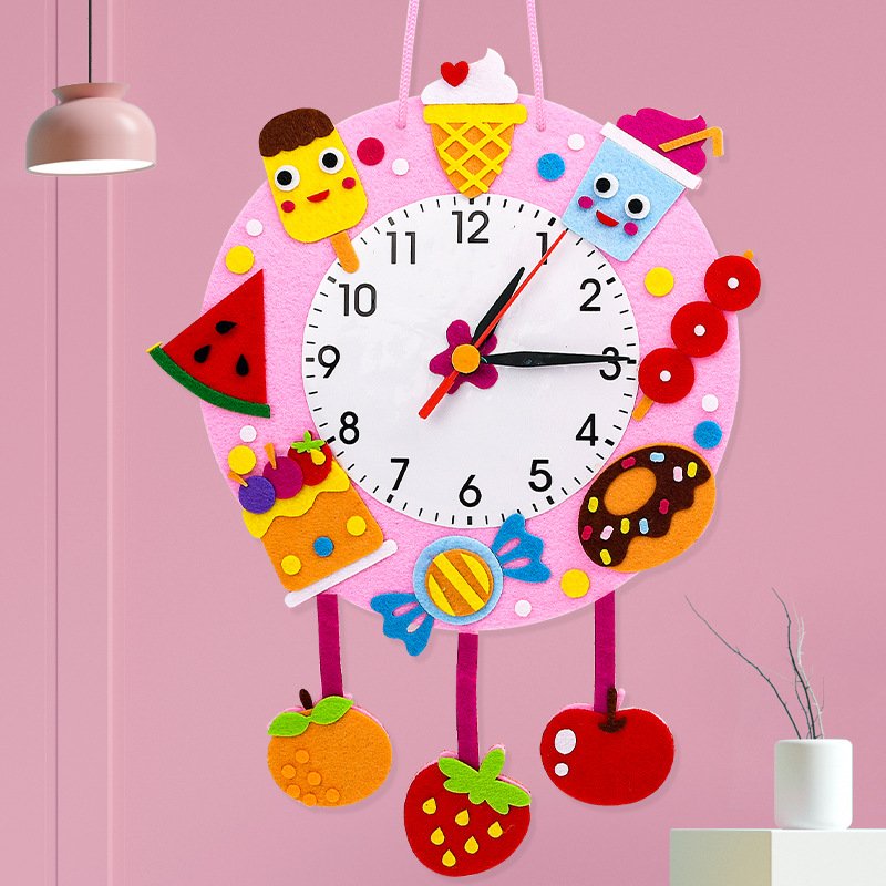 Non-woven cartoon clock children diy handmade clock toy materials kindergarten learning time teaching aids