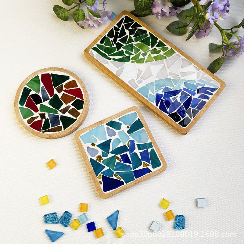 Handmade diy material package Bamboo creative mosaic coaster pot pad bottom support sticky collage for students and young children Kindergarten toys