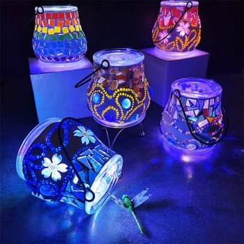 Glass mosaic candle holder diy material package Thanksgiving lamp handmade parent-child educational toy crystal glowing gift